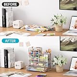 Marbrasse Mesh Desk Organiser Multifunctional Pen Holder Silver 26x23x10 cm view 5
