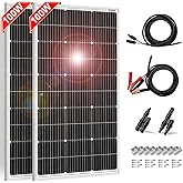 DOKIO 200W Solar Panel Kit (2×100W) Monocrystalline with Aluminum Frame and MC4, Mounting Brackets, Clips & 5m Cable for RV, 