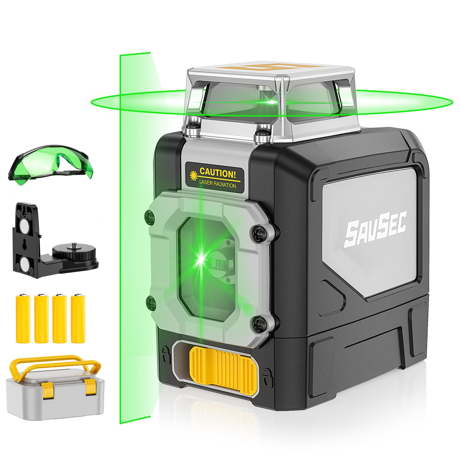 SAVSEC 45M Self-Leveling 360 Laser Level, Green Cross Line Laser with 60M Pluse Mode, 5 Line(360 H+130 V) Switchable Leveling & Alignment for Home & Outdoor, with Magnetic Rotating Bracket