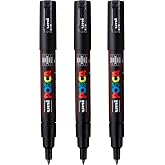 posca PC-1M Water-Based Paint Markers, Extra Fine Tip (0.7mm), Black, 3 Count