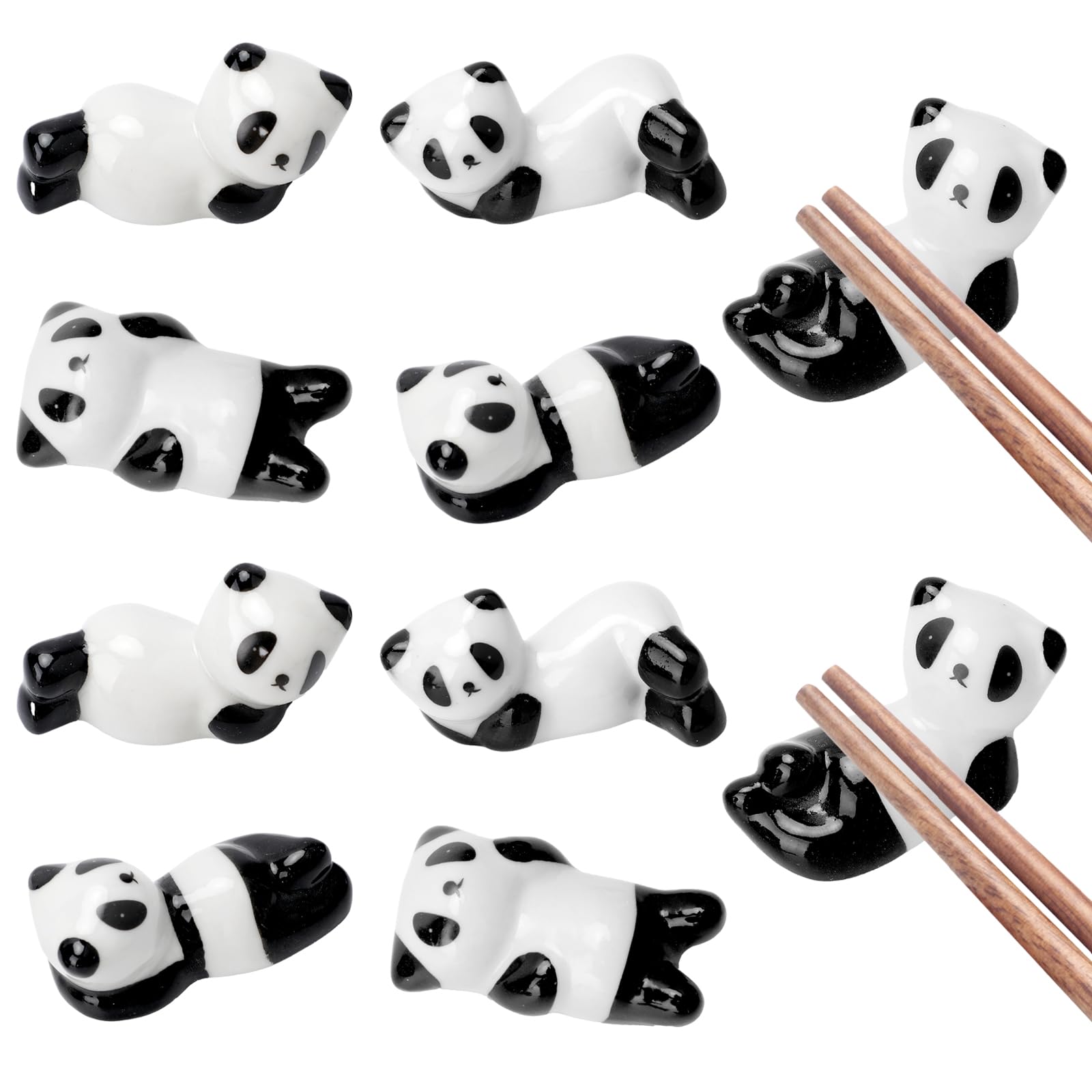 Photo 1 of 10 Pcs Cute Ceramic Panda Chopsticks Holder, Chopstick Rest Rack Stand Cute Chopstick Holder for Chopsticks, Forks, Spoon, Paint Brushes