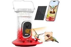 GREBILUX Smart Hummingbird Feeder Camera with AI Identification, 2.5K HD & Color Night Vision, Solar Powered Outdoor, IP66 Weatherproof – Garden Decor & Gift for Bird Lovers