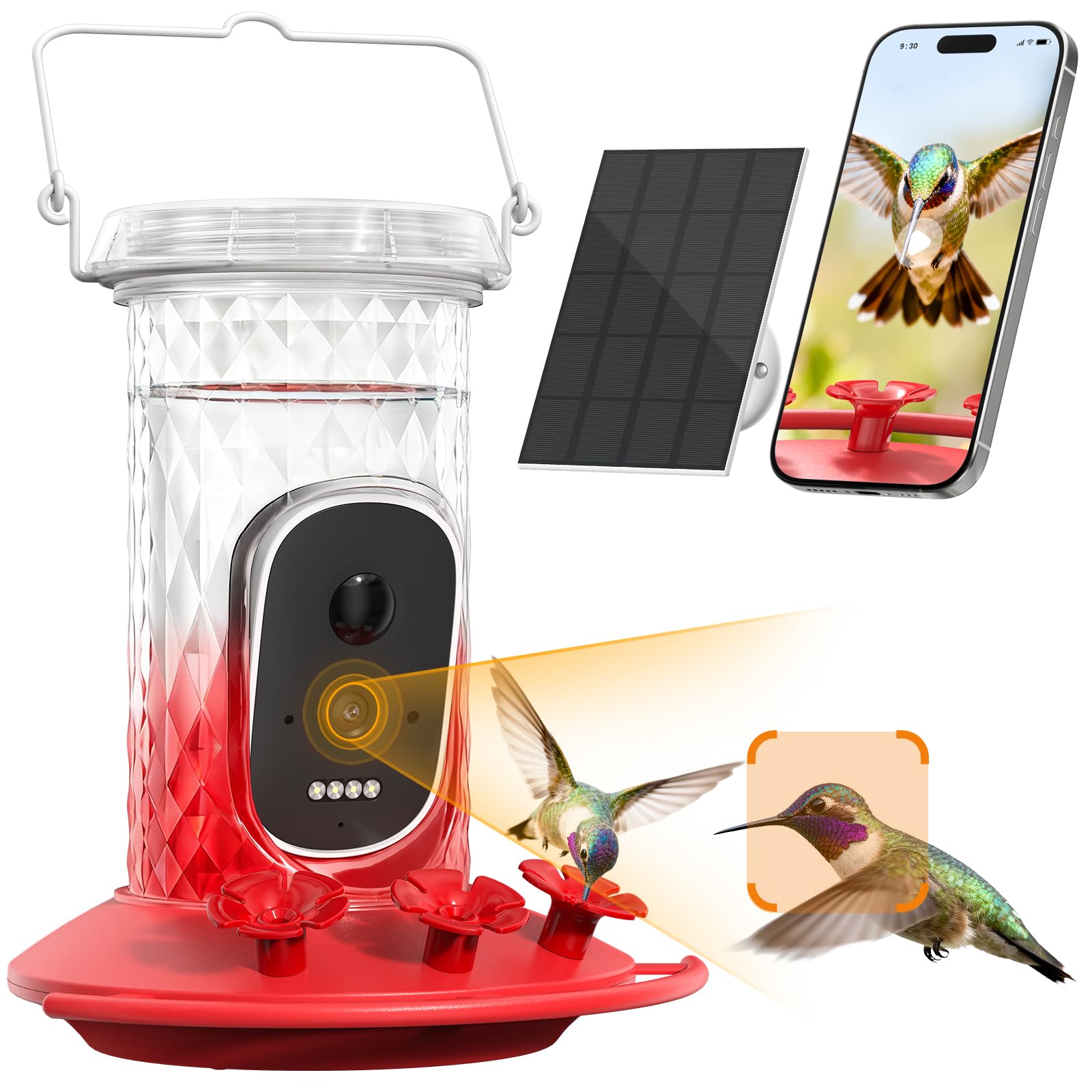 Photo 1 of Smart Hummingbird Feeder Camera with AI Identification, 2.5K HD & Color Night Vision, Solar Powered Outdoor, IP66 Weatherproof – Garden Decor & Gift for Bird Lovers