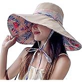 Packable Large Brim Sun Hat for Women - 6.7" Wide-Brim UV-Protection Women's-Sun-Beach-Hats with Strap