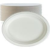 DHG PROFESSIONAL Pack of 125 Biodegradable Sugarcane Plates - Microwavable, Heavy Duty Large Plates (10 x 8 inch)