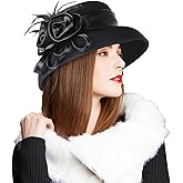 Women’s Vintage Wool Cloche Church Hat with Satin Bow Elegant Bowler Bucket Hat for Tea Party Wedding Garden Formal Events
