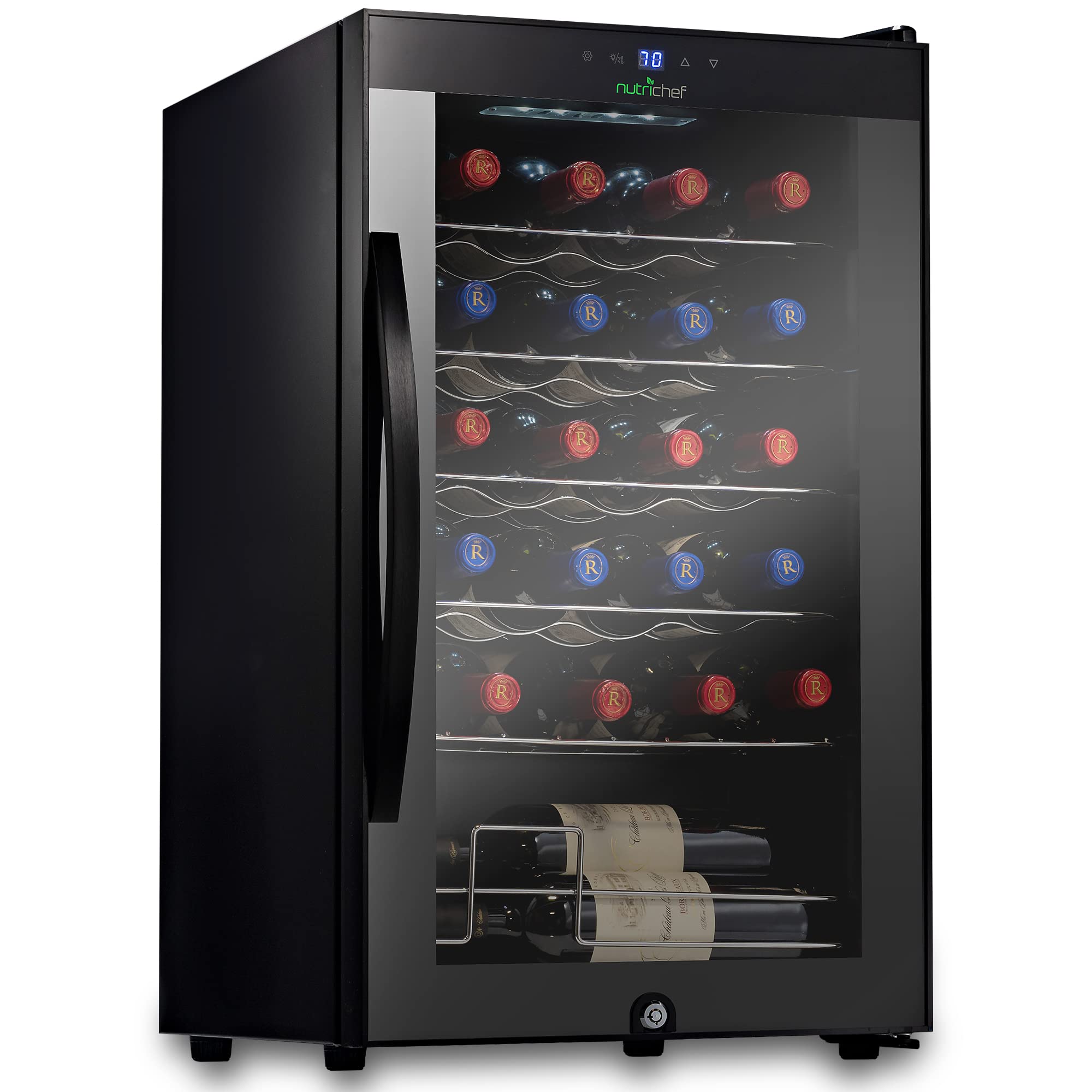 Photo 1 of Nutrichef 24 Bottle Wine Fridge | Single Zone Wine Chiller | Adjustable Temperature Control 41°F to 64°F | Ultra Quiet Operation | Wine Cooler For Home & Office | Free Standing 29x16x17 IN