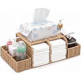 Fiwochic Large Wicker Diaper Caddy Changing Table Organizer, Khaki, Paper | Detachable Modular Diaper Caddy for Nursery, Woven Diaper Storage Dispenser Basket for Nursery Diapering Baby Essentials Gift