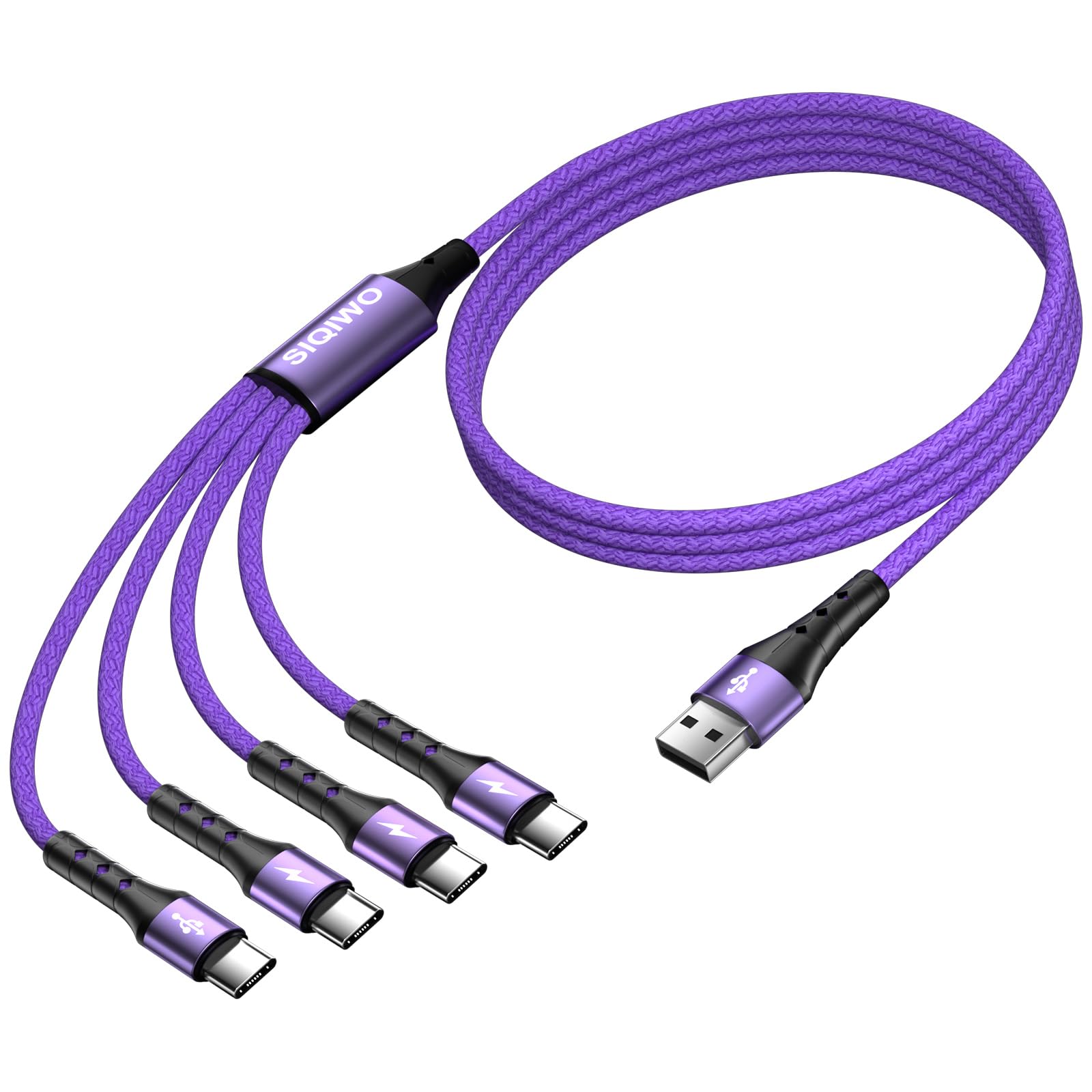 Photo 1 of SIQIWO Multi USB C Cable Fast Charging, [4FT/2 Pack] QC 3.0(3A) USB C Splitter Cable, 4 in 1 Charger Cord with 4 Type C Ports, for iPhone 16/15 Series, iPad Air/Pro, Samsung Galaxy S25 S24, Pixel, PS5