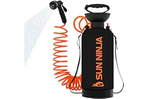 SUN NINJA Portable Shower, Camping Shower with 7 Mode Shower Head, Neoprene Cover Helps Keep Water Warm, High Pressure Hose, Easy to Carry