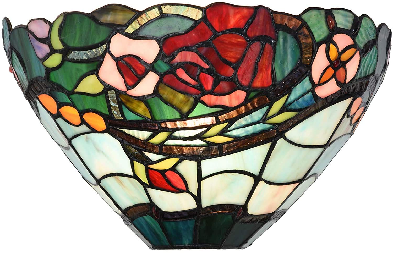 Bieye L30735 Rose Flower Tiffany Style Stained Glass Wall Sconces Lamp, 12-inch Wide