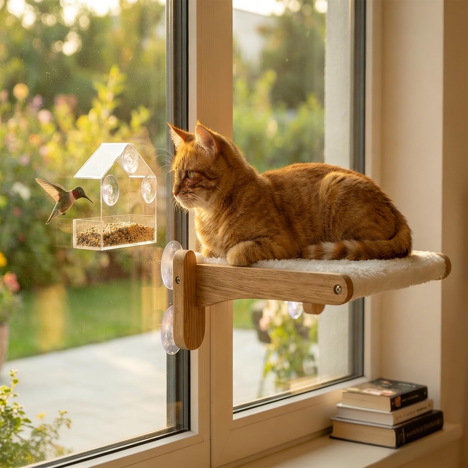 Photo 1 of 2-in-1 Cat Window Perch & Hummingbird Feeder, Heavy Duty Foldable Cat Hammock with 4 Super Strong Suction Cups, Plush Cats Bed for Bird Watching – Indoor Pet Window Seat & Unique Gift for Cats Lovers