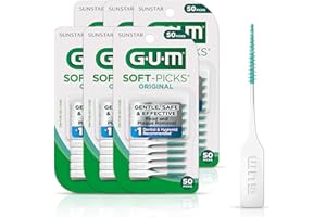 GUM Soft-Picks Original, Easy to Use Dental Picks for Teeth Cleaning Health, Disposable Interdental Brushes with Convenient Carry Case, Dentist Recommended Dental Picks, 50 Count (Pack of 6)