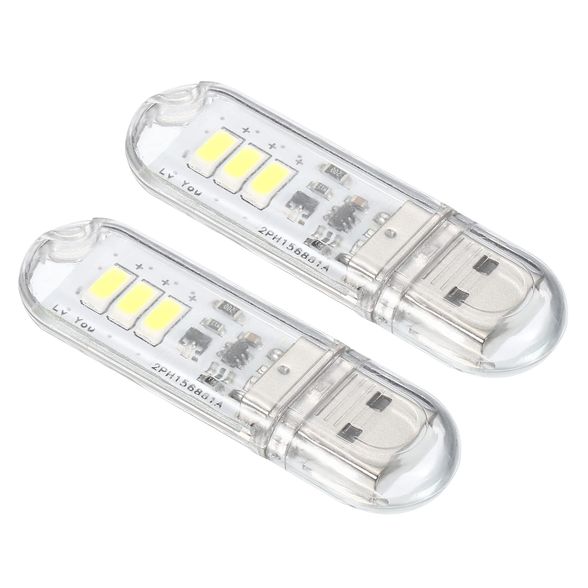 PATIKIL 6000-6500K Mini USB LED Light, 2 Pack 0.5W Portable Touch Night LED Light Stick Slim Lamp Module for Camping Laptop Keyboard, Clear White Light