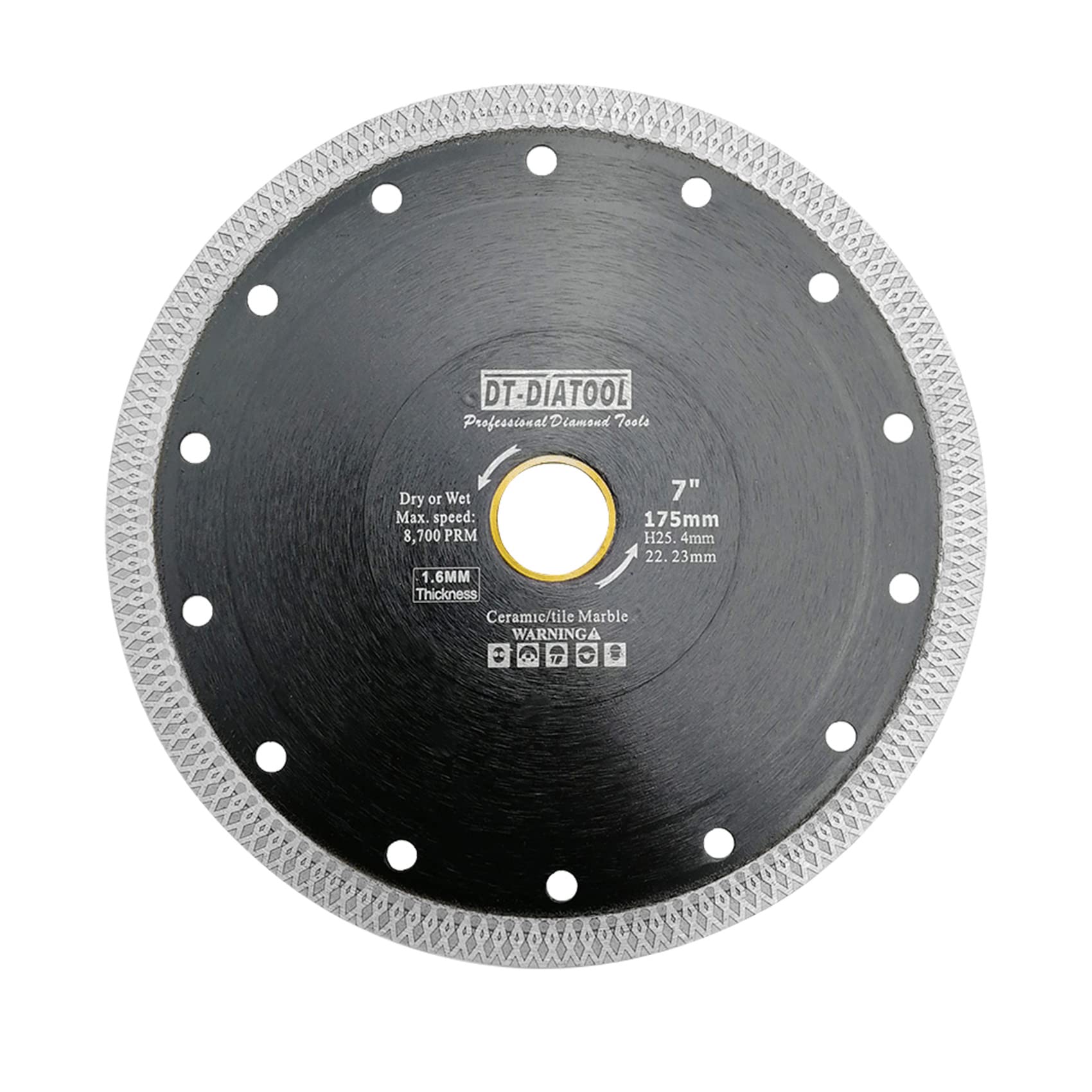 DT-DIATOOL Diamond Cutting Disc 7 Inch / 175mm Cutting Disc with X Mesh Turbo for Porcelain Tile Marble Ceramic Granite