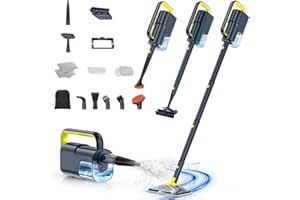 ScrubWiz Steam Mop with Detachable Handheld Steam Cleaner, 10-in-1 Multi Accessories, Quick 10s Heat, 350ml and 2-Level Steamer for Cleaning Floor, Carpet, BBQ Grill, Tile, and Grout, Gray