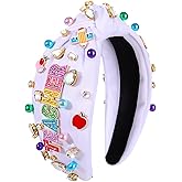 NVENF Teacher Headband for Women Teacher Accessories Crystal Pearl Knotted Hairband Back To School Outfits Teacher Appreciation Gifts (Style I)
