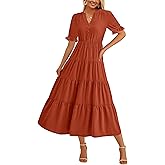 PRETTYGARDEN Women's Summer Casual Short Sleeve V Neck Midi Dresses 2025 Spring A-line Tiered Wedding Guest Dress