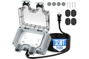 HILICTOKT Outdoor Outlet Box with 32.8Ft Extension Cord,NEMA 5-15R,IP66 Waterproof Outdoor Outlet Box w/Lockable Cover & LED Indicator (Double Plug Socket) -Perfect for Gardens, Yards & Sports Fields