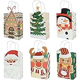 12 Pcs Christmas Paper Gift Bags Christmas Theme Party Treat Goodie Bag with Handles for Winter Xmas Holiday Party Decorations Supplies