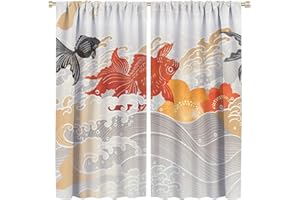 JESTRONRY Japanese Koi Fish Curtains, Ocean Wave Koi Asian Style Window Treatments Curtains for Bedroom Kitchen Living Room Home Decor W42xL45in