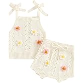 Doisbetthsay Toddler Girl Fall Outfits Knit Baby Clothes Tie-up Camisole With Elastic Waist Shorts 2 Pcs Clothing Set