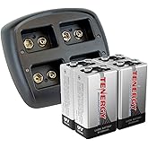 Tenergy TN294 4-Bay 9V Li-ion Battery Charger + 4pcs 9V 600mAh Li-ion Rechargeable Battery