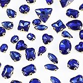 OEMOO 50 PCS Sew on Rhinestones Mixed Shapes Glass Rhinestones Sew on Crystal Gems Mental Flatback with Gold Claw for Jewelry Crafts Clothes DIY Craft Shoes Dress Jewelry Making Sapphire Blue