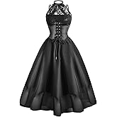 Zhanmai Women's Sleeveless Western Gothic Dress Black Costume with Corset Halter Lace Swing Cocktail Halloween Punk Cosplay