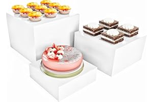 TOBEACE 3 Pcs Buffet Risers, Food Risers for Buffet Table, Food Display Stand for Party Catering Dessert Jewelry Collectibles Figures Show, White Acrylic Cube Boxes Nesting Risers with Hollow Bottoms 1 Set(6"7"8")