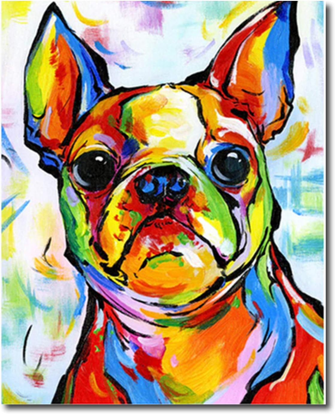 Shukqueen Paint by Number, DIY Oil Painting for Adults Beginner's, 16X20 Inch, Frameless, Bulldog(Frameless)
