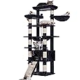 Heybly Tall Cat Tree,78 inch Multi-Level Cat Tower for Indoor Cats,2 Widened Plush Perches Cat Condo with Scratching Board and Big Caves,Smoky Gray HCT033G