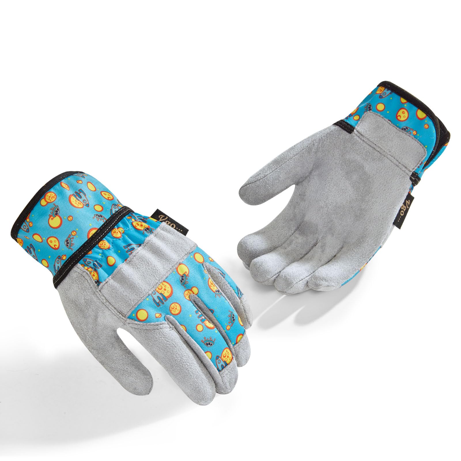 Vgo... Kids Gardening Gloves in Leather Palm No-slip, Children Toddler Working Gloves for Garden Yard DIY Paly Outdoor Gift，size M Boys&Girls, 1 pair