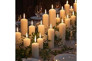 Veiuwa 18 Pcs Ivory Pillar Candles Bulk Set，2x3 2x6 2x8 Inch - 12 Each Size，Hurricane Candles，Dripless Unscented Smokeless，Gives You a Better Atmosphere When Organizing Wedding or Event Party.