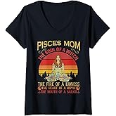 Womens Pisces Mom Zodiac Star Sign Meditation Yoga Vintage V-Neck T-Shirt