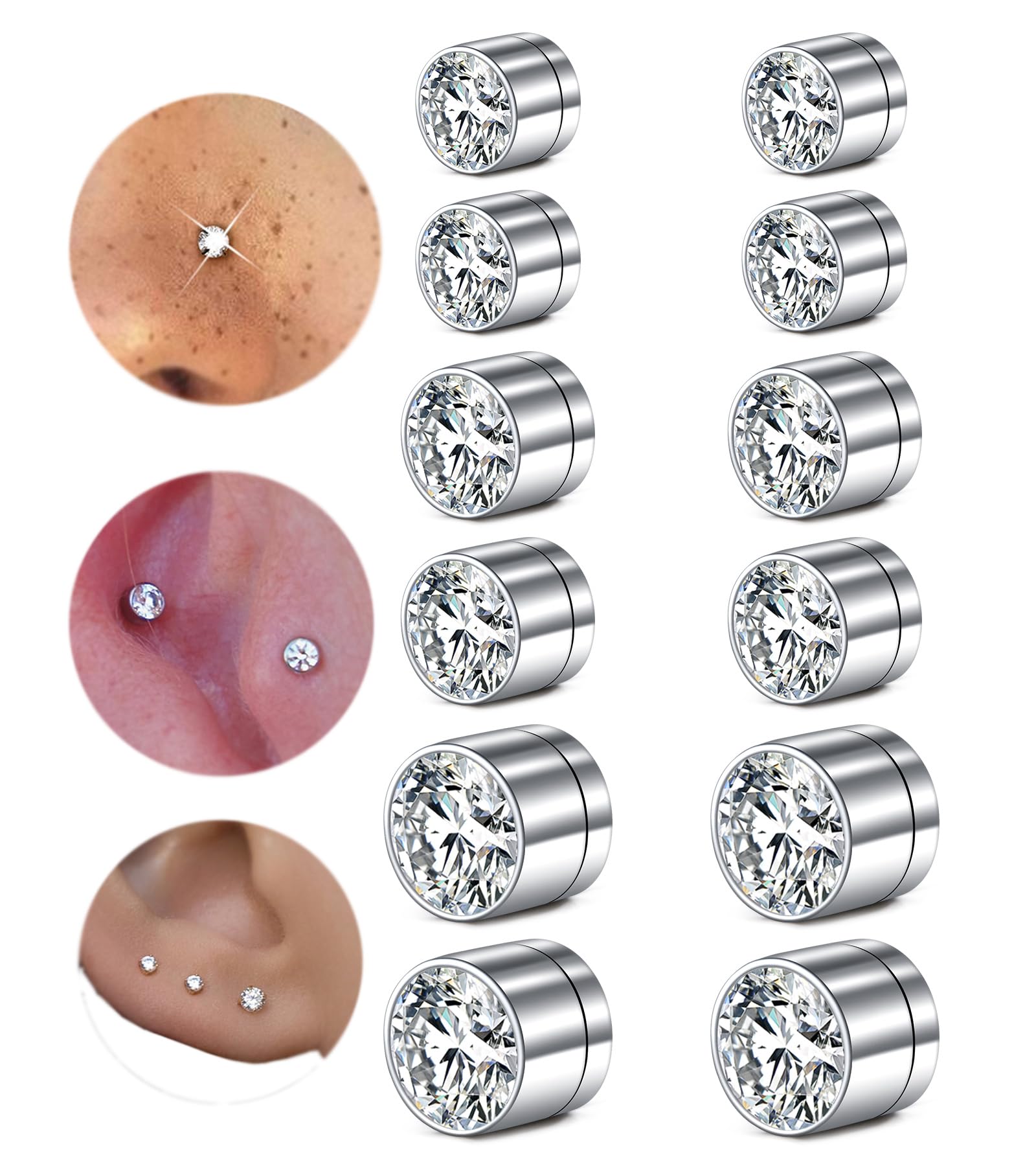 Photo 1 of ***SIMILAR ITEM***
MODRSA Fake Nose Ring Stud Earrings - Silver Helix & Conch Studs - 3mm, 4mm, 5mm