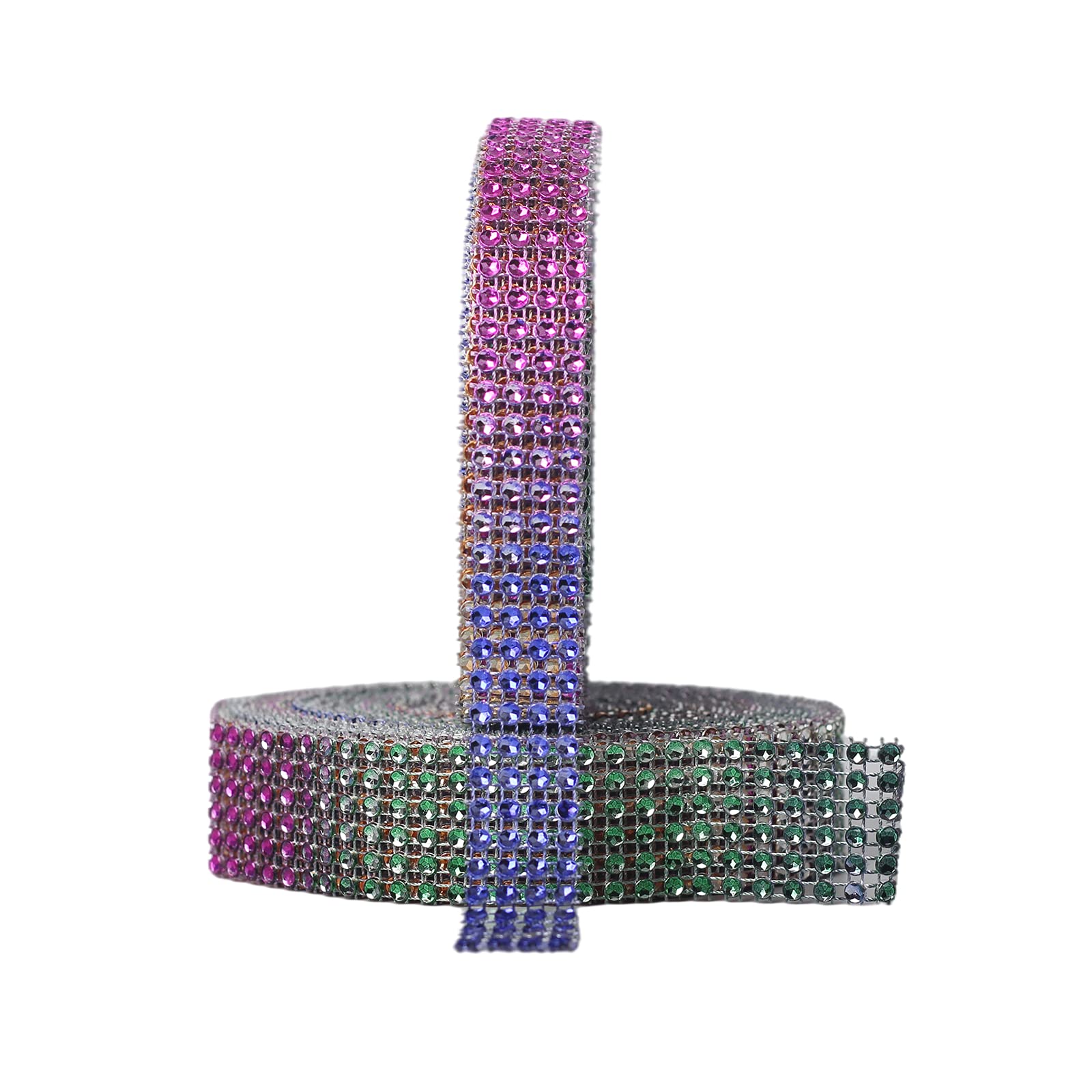 2 Rolls Acrylic Colorful Rhinestone Diamond Ribbons,4 Row 9m&6 Row 9m Rhinestone Mesh Ribbon Diamonte Strip Bling Home Accessories for Cakes Toppers Arts Crafts Home Wedding Birthday Party Decoration
