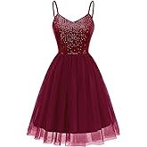 Dressystar 2026 Women's Tiered Sparkly Sequin Glitter Formal Prom Dress Mini Spaghetti Strap Tulle Cocktail Party Dresses