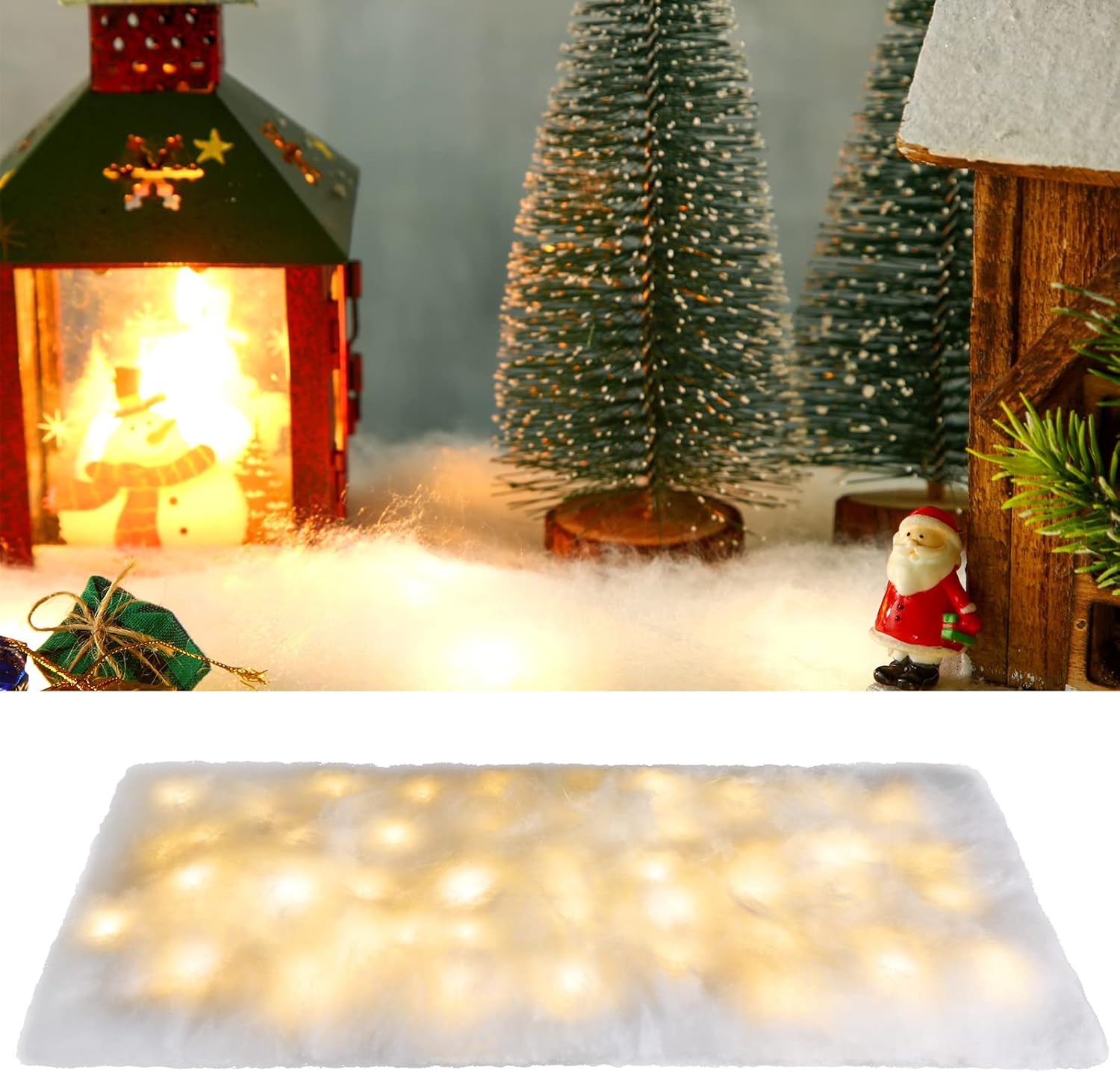 Artificial Snow - Christmas Snow Blanket with LED Lights Christmas Table Blanket Snow Table Runner White Non-Woven Fabric Snow Blanket Xmas Artificial Snow Table Blanket for Table Decor (4 Pieces,15.7 Inch x 4 Feet)