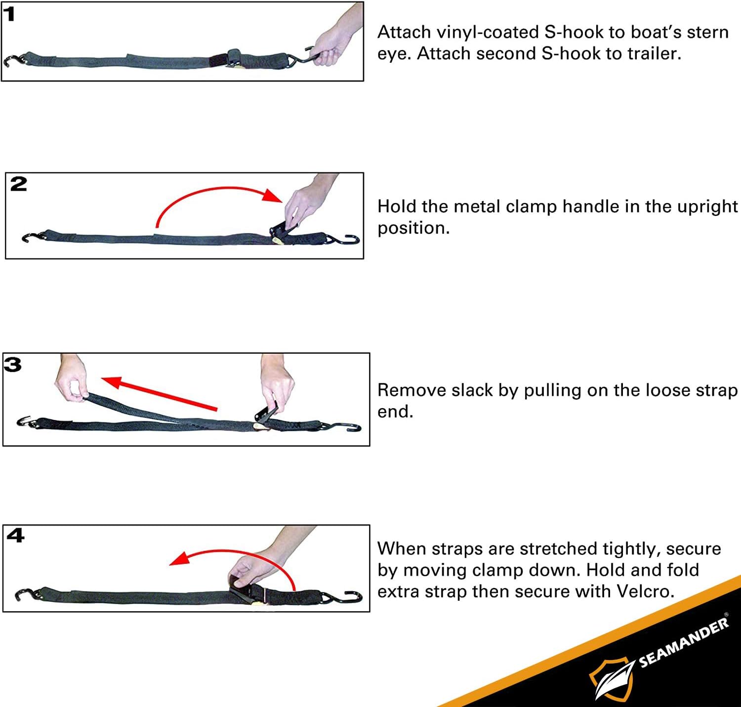 Seamander Marine Boat Trailer 2 inch Trailer Transom Tie-Down Straps (Black, 2-Piece): Automotive