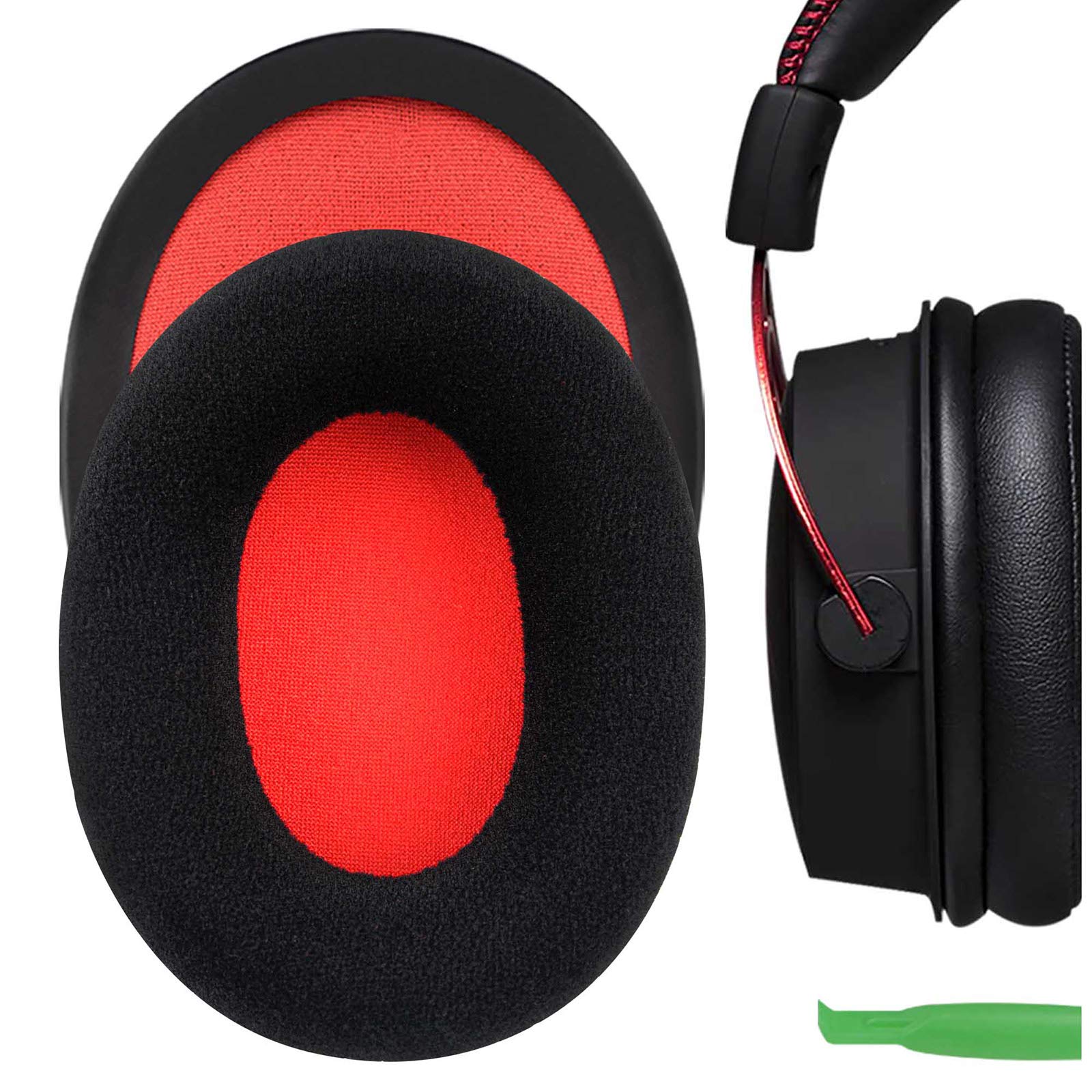 Geekria Comfort Velour Replacement Ear Pads Compatible with HyperX Cloud III/II/Flight/FlightS/Stinger/Alpha/AlphaS Headphones, Ear Cushions (Black Red)