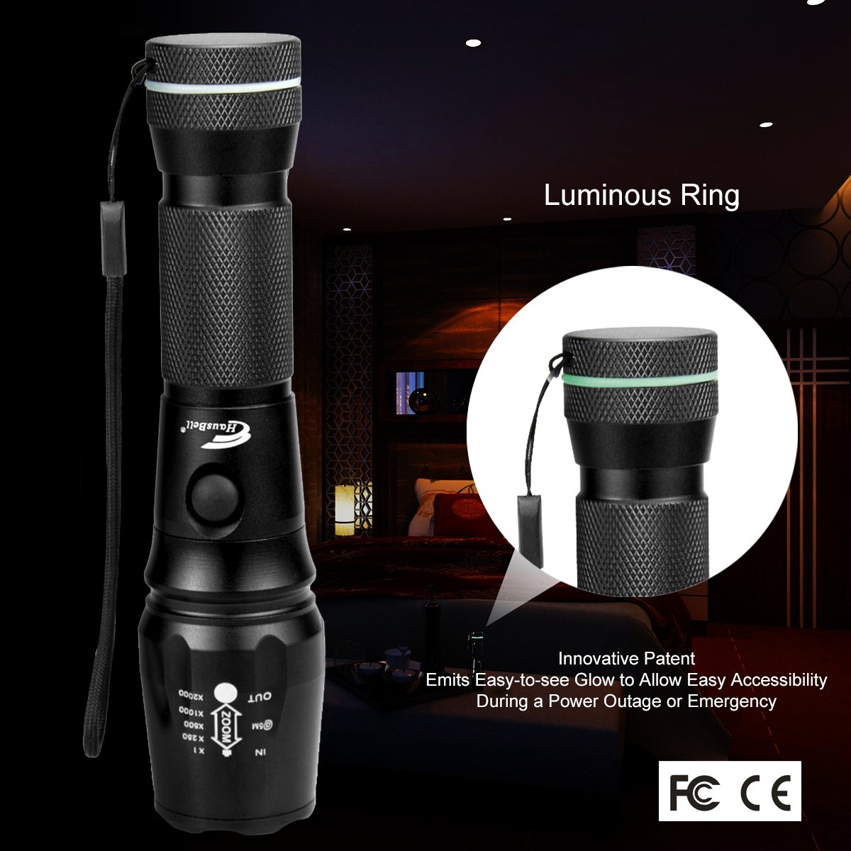 Flashlights,Hausbell Magnet Base T6-C 1000lumen LED Flashlight 3 Modes Zoomable