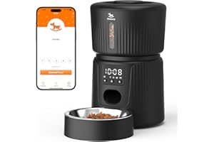Petory Automatic Cat Feeder - 2.4G WiFi 10 Meals Automatic Cat Food Dispenser with Slow Feeding for Cats and Small Dogs, Dual Power Supply Including Desiccant Bag