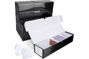 Leyzan Trading Card Storage Box, 7-Pack • 1000 Count Corrugated Cardboard Storage Box with dividers & labels for TCG/Magic/Mtg Organizer and Collection, Glossy Black