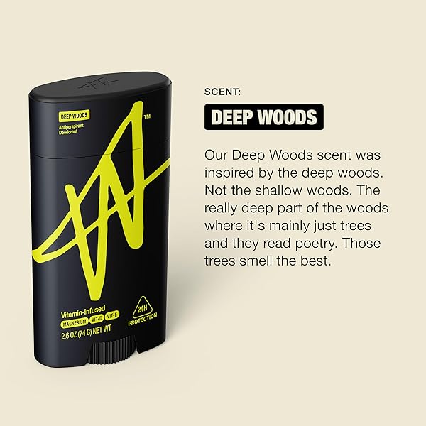 W BY JAKE PAUL MEN’S ANTIPERSPIRANT, ODOR BLOCKING, VITAMIN-INFUSED DEODORANT FOR MEN, 24-HOUR SWEAT PROTECTION, DEEP WOODS SCENT, 2.6 OZ