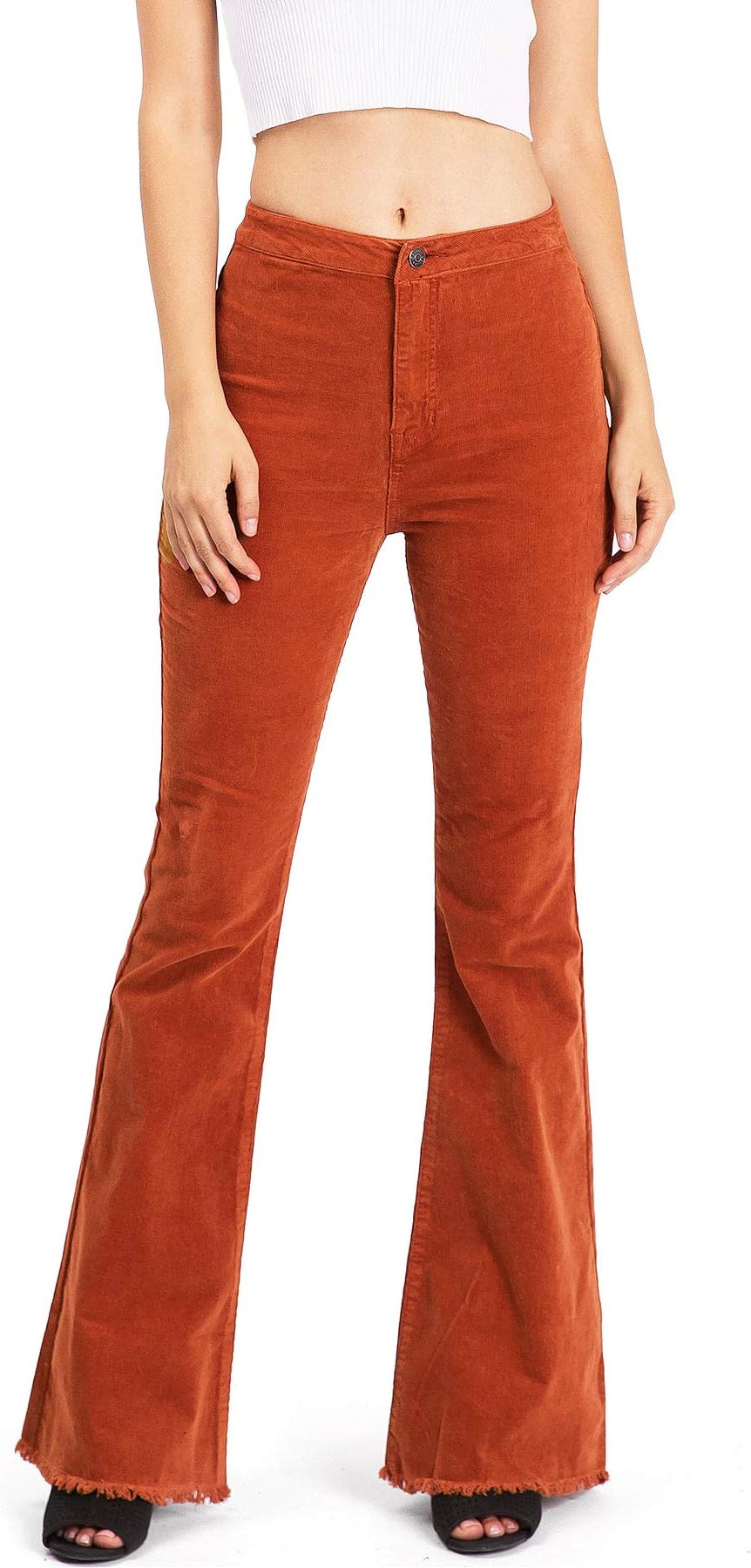 Women's Juniors High Rise Stretchy Retro Flared Bell Bottoms
