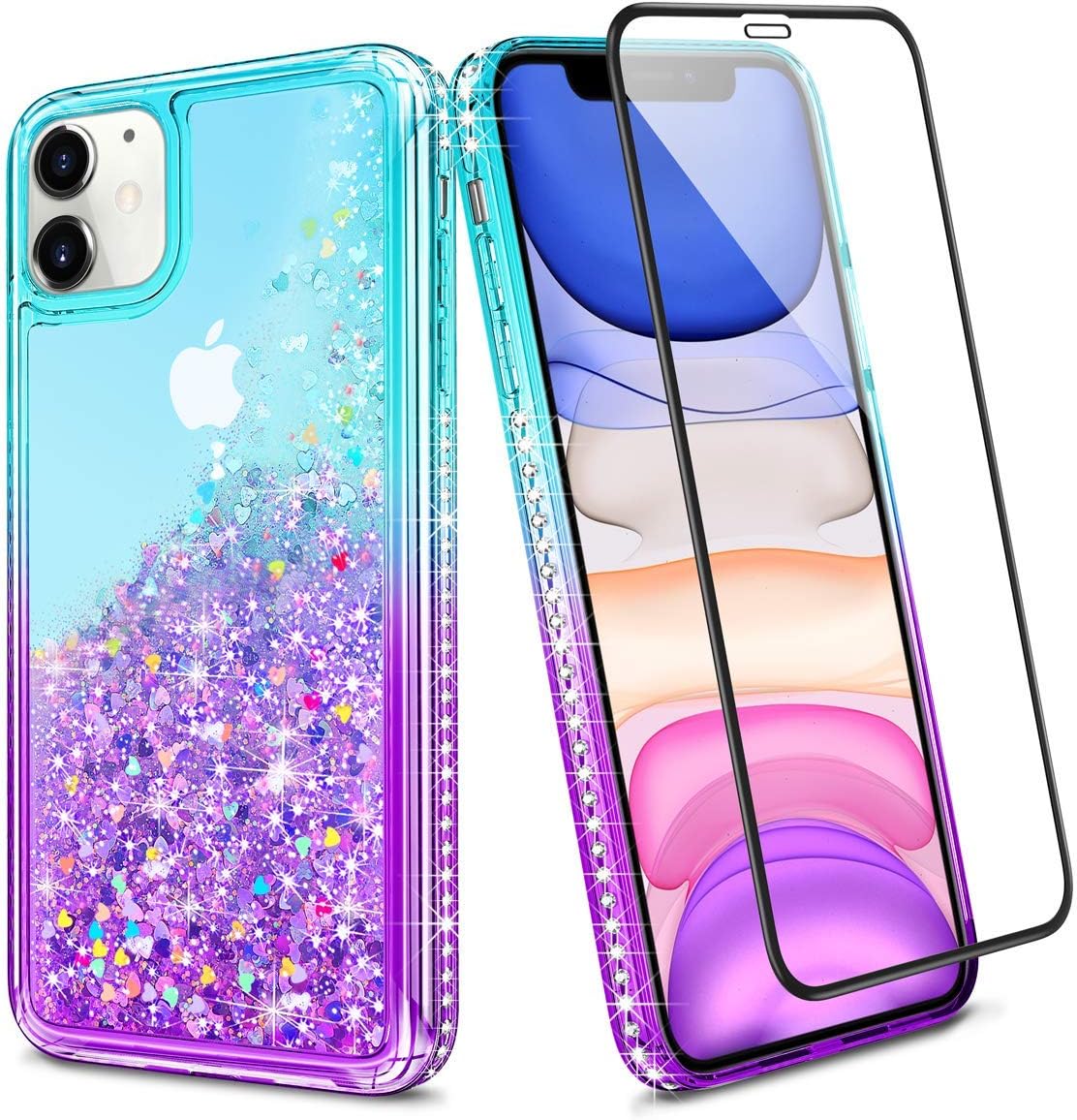 Amazon Com Wollony For Iphone 11 Case Glitter Girly Sparkle Bling Liquid Clear 360 Full Body Protection Cover With Screen Protector Slim Durable Hybrid Shockproof Diamond Case For Iphone 11 6 1inch Lake Purple