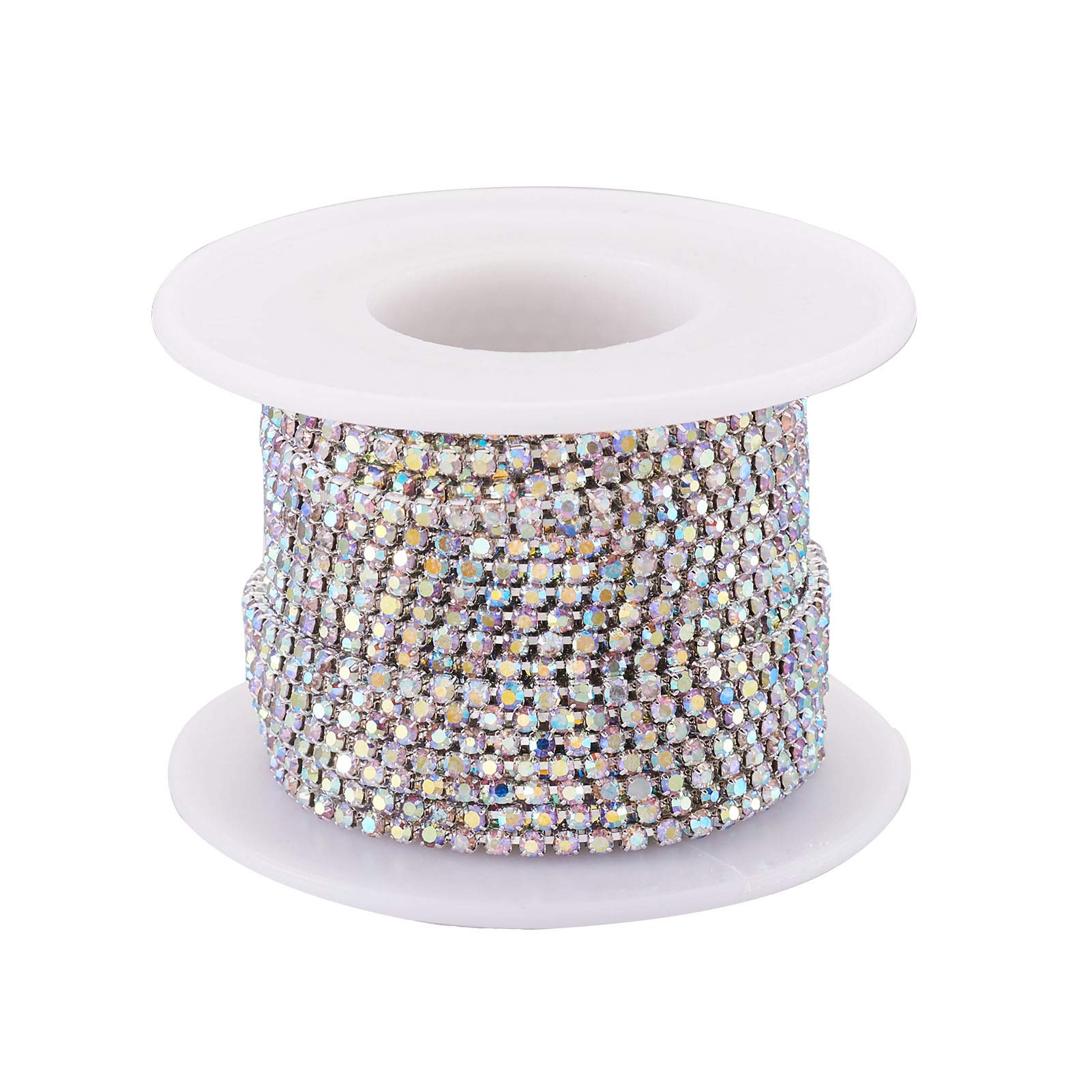 PandaHall 10 Yards/Roll Crystal Rhinestone Diamante Chain 2mm Crystal AB Rhinestone Cup Chains with Spool for Jewelry Making