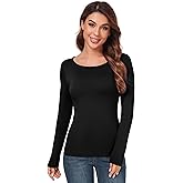 AUHEGN Women's Scoop Neck Tops Long Sleeve Slim Fit T Shirt Thermal Blouse Basic Layer Shirts