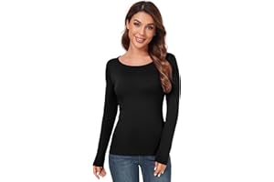 AUHEGN Women's Scoop Neck Tops Long Sleeve Slim Fit T Shirt Thermal Blouse Basic Layer Shirts